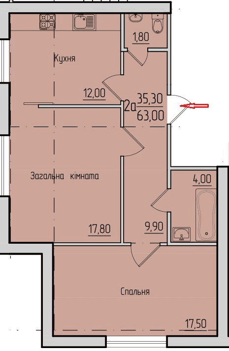 План 2-кімнатної квартири 63 м2